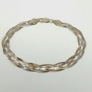 Vintage Sterling Silver Braided Flat Chain Bracelet, 7 1/4 Inches Long, Italy